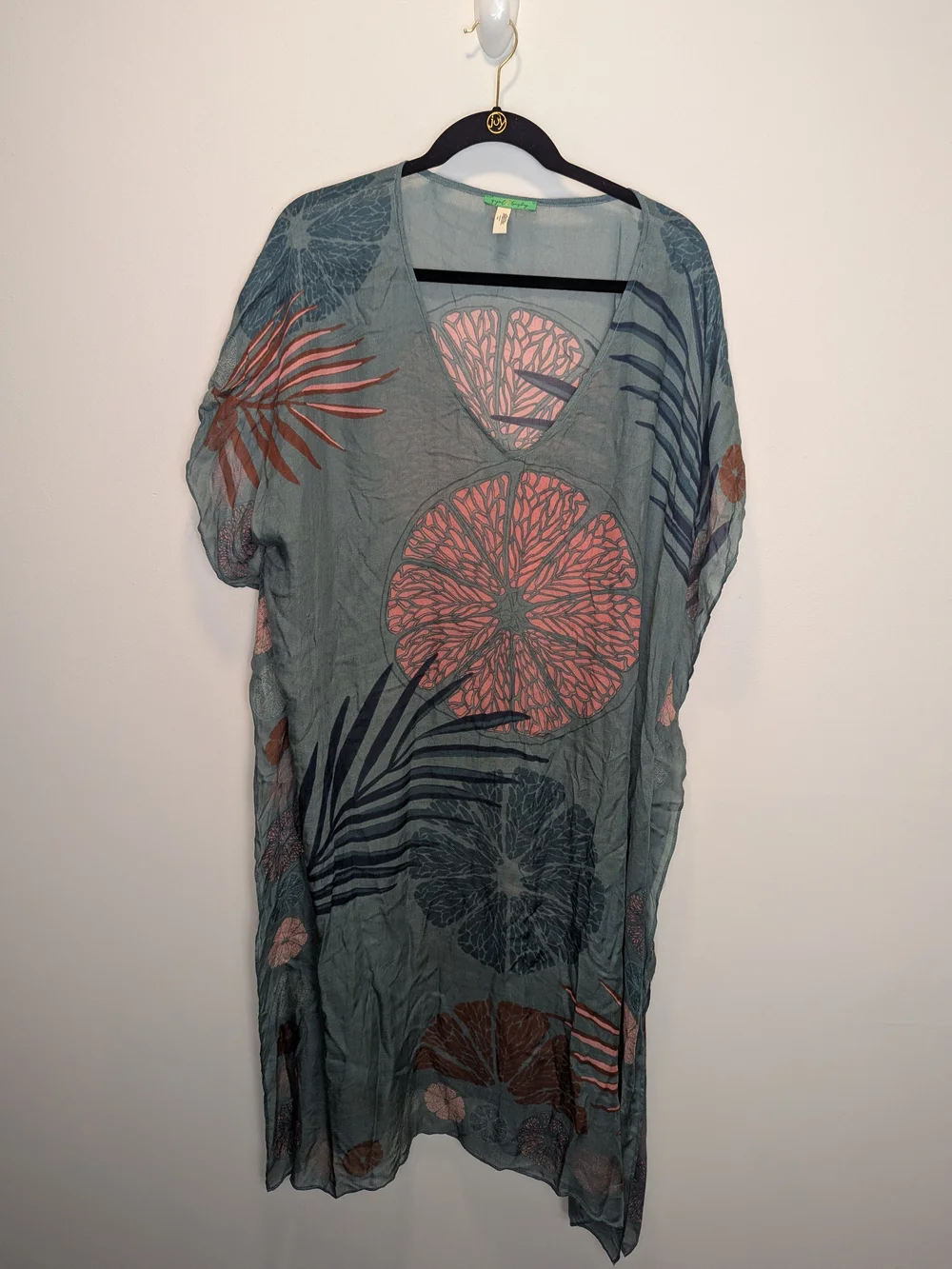 Gyal Bashy Catano Beach Dress Coverup One Size Navy Palms Tropical Resortwear